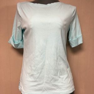 Lauren Ralph Lauren Sz L Blue Solid Shirt Boatneck